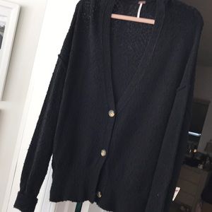 Free people black Found my friend cardigan sweater